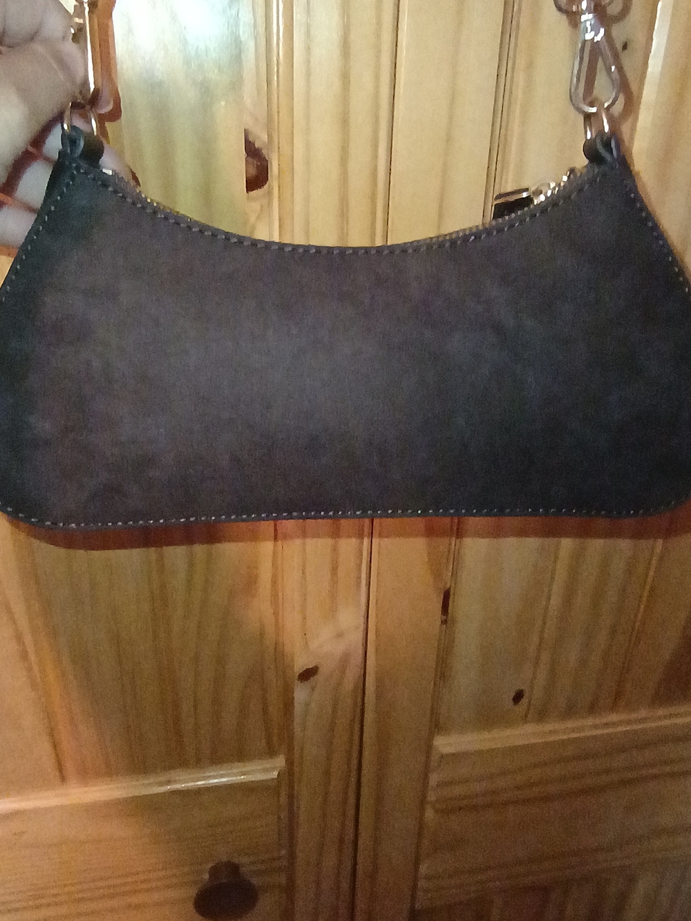 Guess Dark Brown Suede Shoulder Bag with Tan Trim
